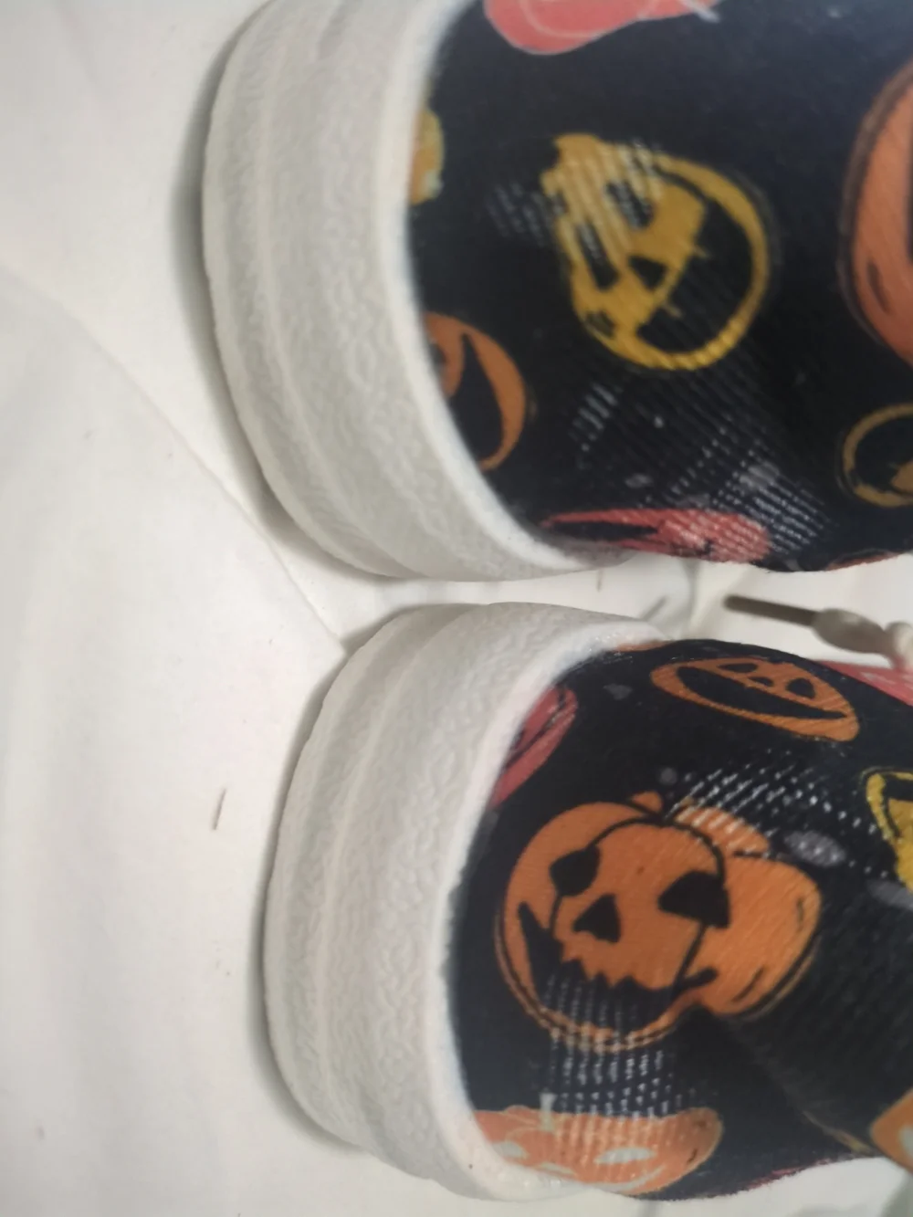 Ladies Black Halloween Pumpkin Print Slip-On Shoes